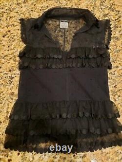 $3600 CHANEL Vintage 2004 Crochet Lace Black Blouse 34 36 38 2 4 6 Top Shirt S M