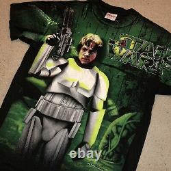 RARE Vintage 90s 1996 Star Wars Luke Skywalker All Over Print Green Stormtrooper