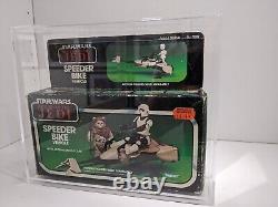 STAR WARS Vintage ROTJ Boxed SPEEDER BIKE with Biker Scout and Acrylic Case