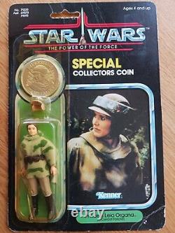 Star Wars Vintage Princess Leia Endor on Card with Collectors Coin 1984 Kenner