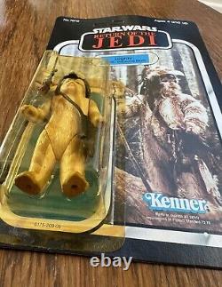 Vintage Star Wars Kenner ROTJ Logray Ewok Figure MOC 77 back Unpunched