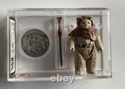 Vintage Star Wars UKG Graded Chief Chirpa Figure & POTF Mail-away Coin