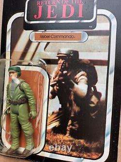 Figurine vintage du Commando Rebelle de Star Wars en boîte Palitoy 65 dos original de ROTJ