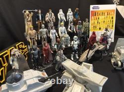 Lot de 23 figurines Star Wars vintage avec speeder bike complet et mini véhicules