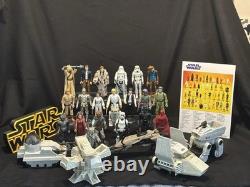 Lot de 23 figurines Star Wars vintage avec speeder bike complet et mini véhicules