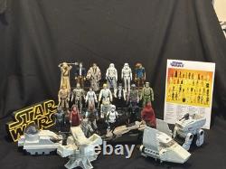 Lot de 23 figurines Star Wars vintage avec speeder bike complet et mini véhicules