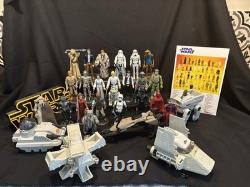 Lot de 23 figurines Star Wars vintage avec speeder bike complet et mini véhicules