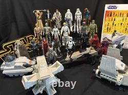Lot de 23 figurines Star Wars vintage avec speeder bike complet et mini véhicules