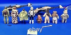 Lot vintage Star Wars Endor avec speeder bikes et figurines incluant Leia, Han, Ewoks, etc.