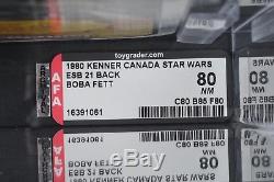 Star Wars Vintage Boba Fett Canadien Esb 21 Retour Afa 80 (80/85/80) Moc Non Perforé