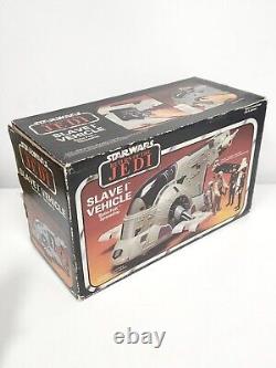 Star Wars Vintage ROTJ Slave-1 1981 en boîte avec tous les accessoires complets + figurine