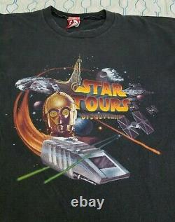 Vintage Années 90 Disney Disneyland Star Tours T Shirt Star Wars C3po Ride Movie XL