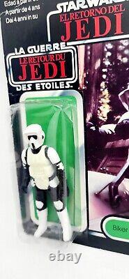 Vintage Palitoy Star Wars Le Retour du Jedi 1983 Biker Scout TriLogo MOC avec étui