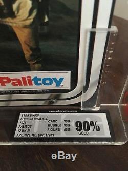 Vintage Star Wars 1978 Moc Palitoy 12-bk-b Luke Skywalker Ukg 90% Gold Non Perforé