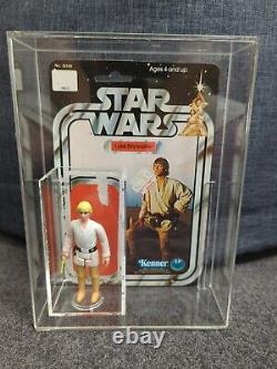 Vintage Star Wars Luke Skywalker Figure 12 Carton Arrière Et Boîtier D'affichage Acrylique
